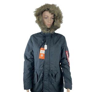 Alpha Industries Womens J-4 Fishtail Puffer Anorak Jacket‎ Black Small Regular